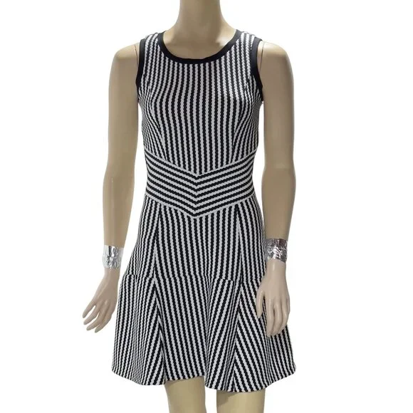 Aqua | Dresses | Aqua Womens Dress Black White Stripe Drop Waist Stretch  Flounce Bottom Size M | Poshmark